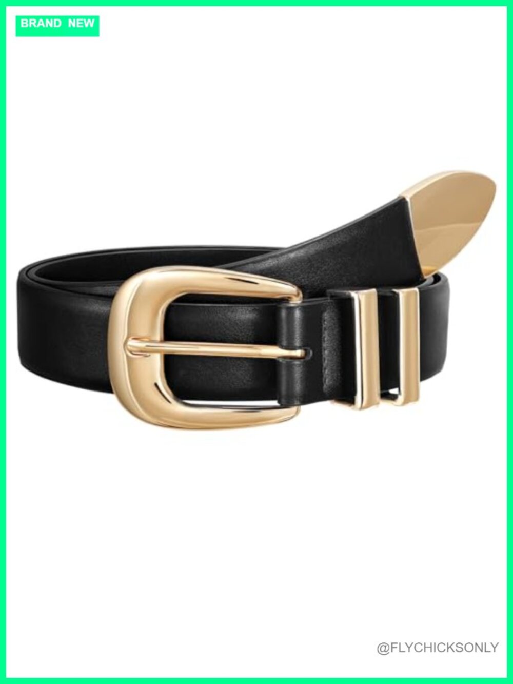 Women's Faux Leather Belt with Gold/Silver Buckle, Adjustable Western Waist